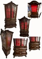 Neobarokk oroszlánlábas hasas vitrin RITKASÁG! Belső világítással üvegpolcokkal!