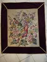 Nagyméretű antik gobelin kép madarakkal és növényekkel