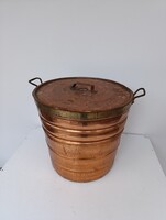 Antik kanna fedeles vörösréz konyhai eszköz szemetes szemét tartó réz edény 551 5952