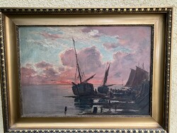 Haeffner Jenő : Tengerparti kikötő 250802