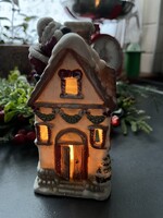 Havas porcelán karácsonyi mécses házikó