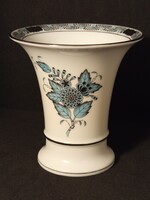 Herendi Apponyi türkiz ATQ mintás porcelán váza - Herendi díszdobozban