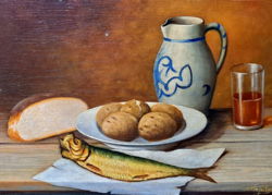 Halas csendélet (olajfestmény) H. Verfaillie jelzéssel (méret kerettel 62x49 cm)
