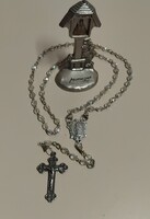 RÉGI RÓZSAFÜZÉR IMALÁN CSISZOLT CSEHKRISTÁLY SZEMEKBŐL MÁRIA ZELL HÁZIOLTÁRRAL