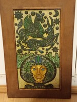 Retro festett réz relief, domborított festett réz lemez kép