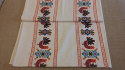 Nagyméretű Retro kakasos, pávás terítő, asztalterítő, vászon  107 x 220 cm
