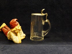 Miniatűr sörös korsó fazettára csiszolva, fedővel, a 20. szd. elejéről