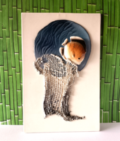 VINTAGE 3 D-S,RELIEF TECHNIKÁVAL KÉSZÜLT FAJANSZ  IPARMŰVÉSZ HALAS FALI KÉP