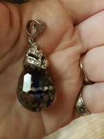 Ezüstfestett GIGA--méretü csiszolt kristály, medál  SWAROVSKI? - ezüst- foglalat,markazit -egyedi