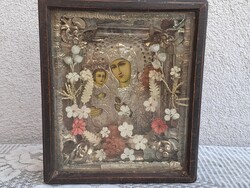 Gyönyörű antik 1786-os apáca munka üvegezett keretben