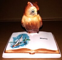 1960'S Vintage BODROGKERESZTÚR-KERÁMIA BAGOLY-BALATON A NYITOTT KÖNYV HIBÁTLAN DARAB 13 X 8 X 11 cm