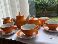 Dulyovo porcelán teáskészlet, napsárga színben fehér pöttyökkel