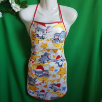 Sárga alapú, karácsonyi, egérke mintás pamut konyhai kötény piros pamut szegéllyel