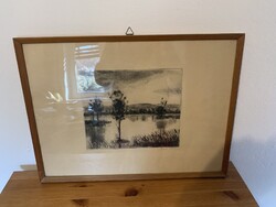 Fél ár!!! Nagyméretű Fehér Ilona rézkarc üvegezett keretezett szignózott 60 x 45 cm