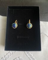 Egyedi kidolgozású, különleges, apatit köves, aranyozott ezüst fülbevaló