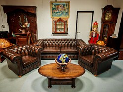 Eredeti antikolt barna angol bőr chesterfield ülőgarnitúra újszerű megkímélt állapotban