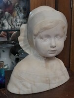 Alt Wien Austria,Ritka Friedrich Goldscheider,1887-1898.Márvány Fejkötős Büszt Figura,Szobor.22.5 cm