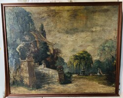 V. Faragó Ferenc: Romantikus parkjelenet - olaj, vásznon
