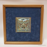 Zsolnay faunfejes eozin csempe 150 éves jubileumi jelzéssel keretében, 10,8 x 10,8 cm