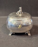 Ezüst cukordoboz kiskutyával