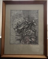 Tősér: Egy szál virág - tűfilc / tus / grafikai toll papíron