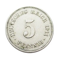 Németország,5 pfennig 1911 A VF+ nikkel