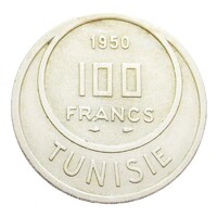 Tunézia,100 francs 1950 VF+ nikkel