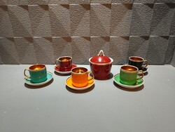 Hollóházi aranyozott (5 db-os) mokkás készlet + cukortartó