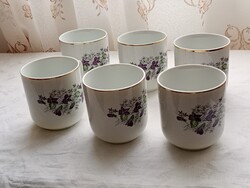Porcelán teás pohár bögre csésze 3dl MSB made in Czecshoslovakia ibolyás minta 6db egyben