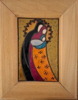 Szent család tüzzománc kép fa keretben