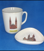 Aquincum aranyozott porcelán szuvenír - Szeged nyaralási emlék 1960 körül