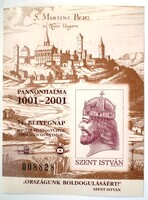 EI113v  / 2003 Pannonhalma 1001-2001 emlékív vágott ! hátoldali felirattal
