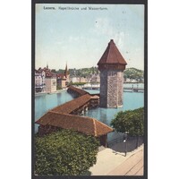 Switzerland, Lucerne - Chapel Bridge and Water Tower 1912
