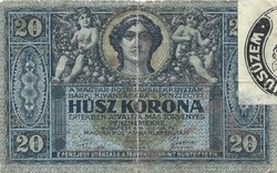 20 korona 1919 Július Tanácsköztársaság Községi lóhúsüzem matricával