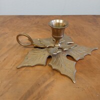 Csodás régi levél talapzatos réz sétáló gyertyatartó (6x17,2x15,7 cm)