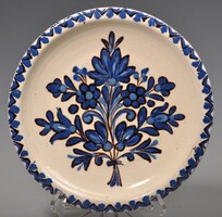 HMV Hódmezővásárhelyi majolika falitányér, Major I jelzéssel. Kék.