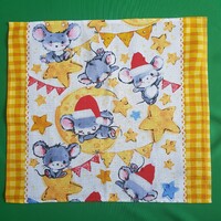 Nagyméretű karácsonyi, egérke mintás pamut konyharuha, törlőkendő kék széllel