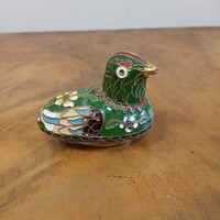 Pompás régi zománcozott réz cloisonne tyúk szobor (7,5x6x4 cm)