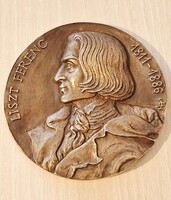 Nagyméretű Liszt Ferenc 1986 Zongoraverseny Jelzett Bronz emlék plakett  11,8 cm díszdobozban