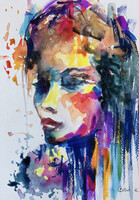 Büszkeség. Különleges akvarell portré! 21x15 cm.