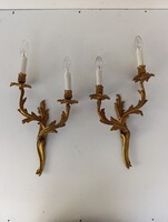 Barokk falikar antik patinás 2 db 2 karú bronzírozott réz fali lámpa 4 új gyertya + 4 db új izzó 318