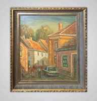 Réti Mátyás: Egri utca - olajfestmény dekoratív arany keretben