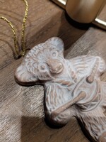 Cserép mackó, karácsonyi függeszték - vintage jelleggel