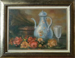 Czinege Zsolt "Csendélet" c. olajfestmény eredeti keretében ingyen postával