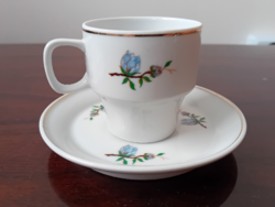 HIBÁTLAN HOLLÓHÁZI PORCELÁN KÉK BARACKVIRÁG MINTÁS KÁVÉS CSÉSZE ÉS 2DB ALJ