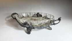 Asztalközép jelzett ón (?), jardinier üvegbetéttel