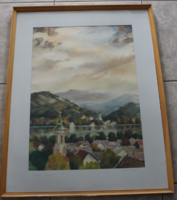 Béki Márton - Visegrád Nagymarosnál akvarellkép