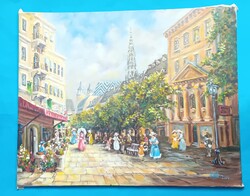 Ernst Kletzander :  Bécsi utca , a háttérben a  Stephansdom