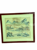 Chinese landscape with bridge 20th century watercolour / Kínai táj híddal 20. század akvarell