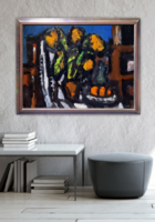 1 FT-RÓL! Thuróczy Zoltán: Csendélet 80x60 cm olajfestmény! Képcsarnok - modern ezüst keretben
